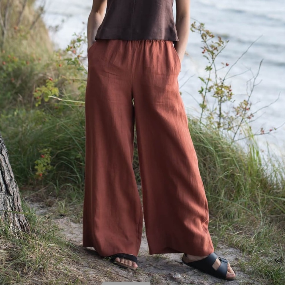 Wide Leg Linen Pants in Terracotta